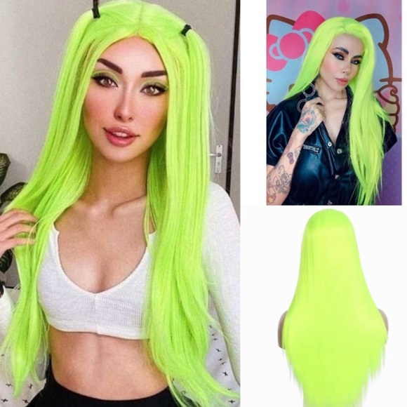 24'' Neon Green Silky Straight Lace Front Wig